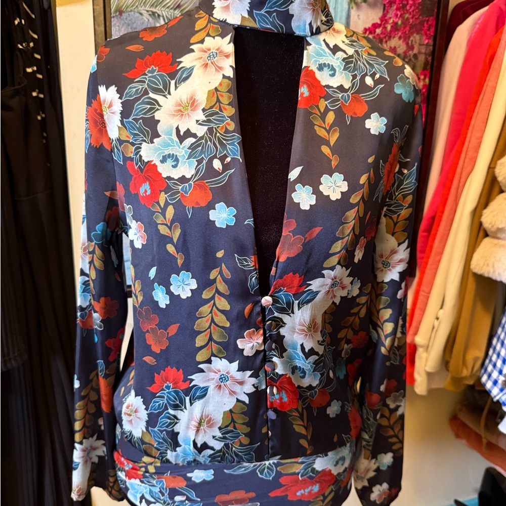 Zara Floral Bodysuit with Red and Blue Accents